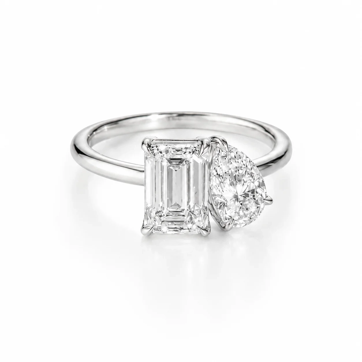 14K gold two stone Lab pear & emerald diamond Toi-et-moi Ring product image 1