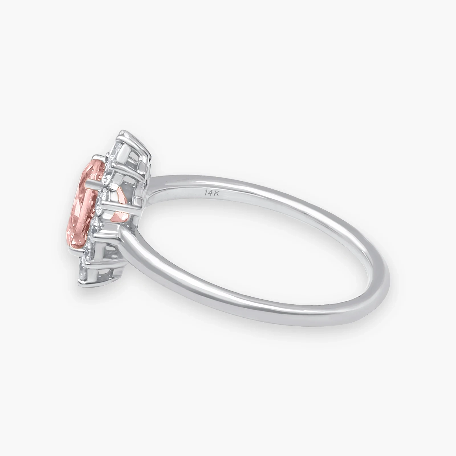 14K Gold Oval Gemstone & Lab Grown Diamond Halo Ring - Morganite thumbnail 2