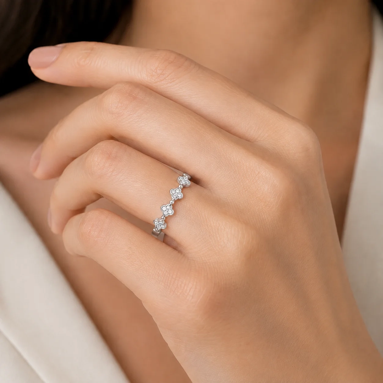 14K Gold natural diamond floral ring thumbnail 3