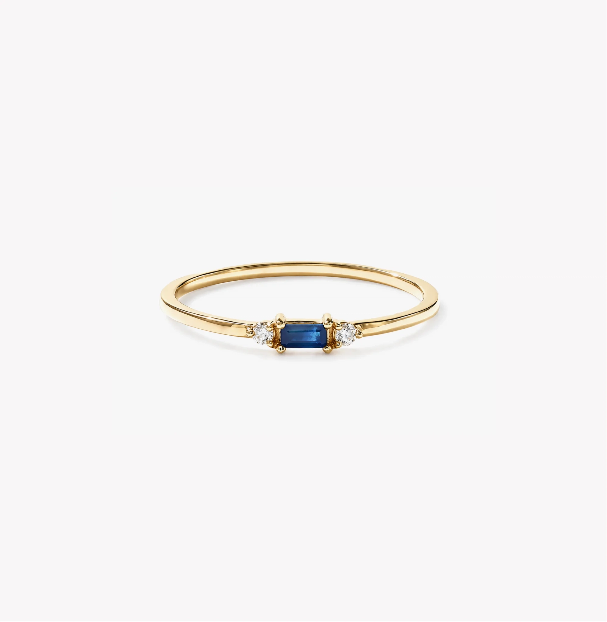 14K Gold LAB Baguette Gemstone with LAB Diamonds stack Ring - LAB Created Blue Sapphire product image