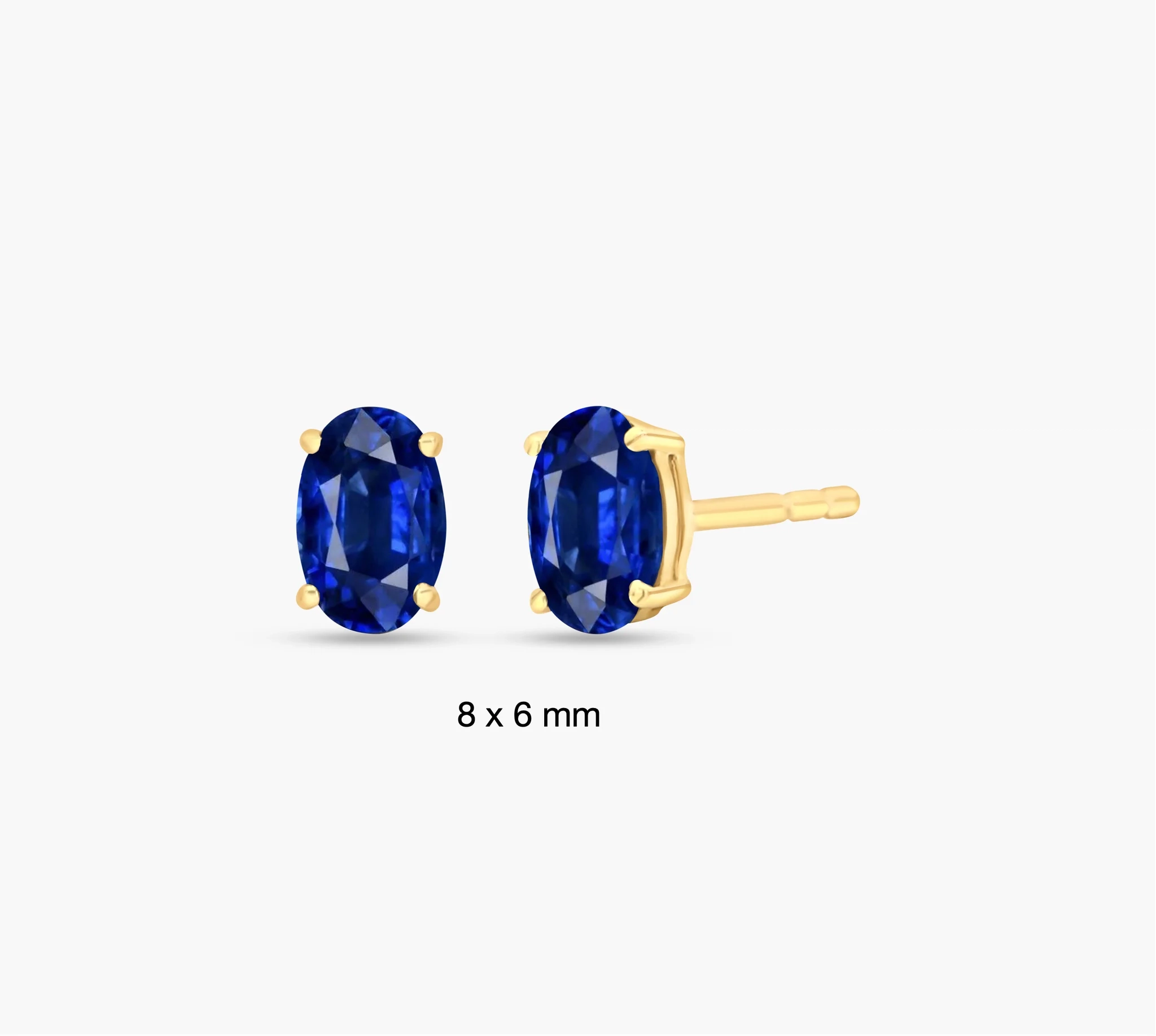 14K Gold LAB Gemstone Oval Solitaire Studs - LAB Created Blue Sapphire thumbnail 2