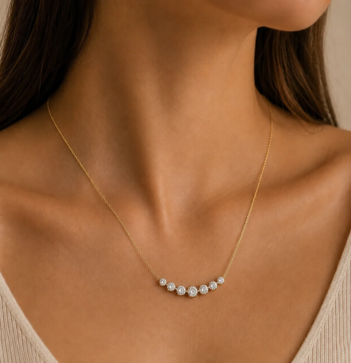 14 KT gold Lab-Grown Smiley bar necklace-1.00 ct thumbnail 3