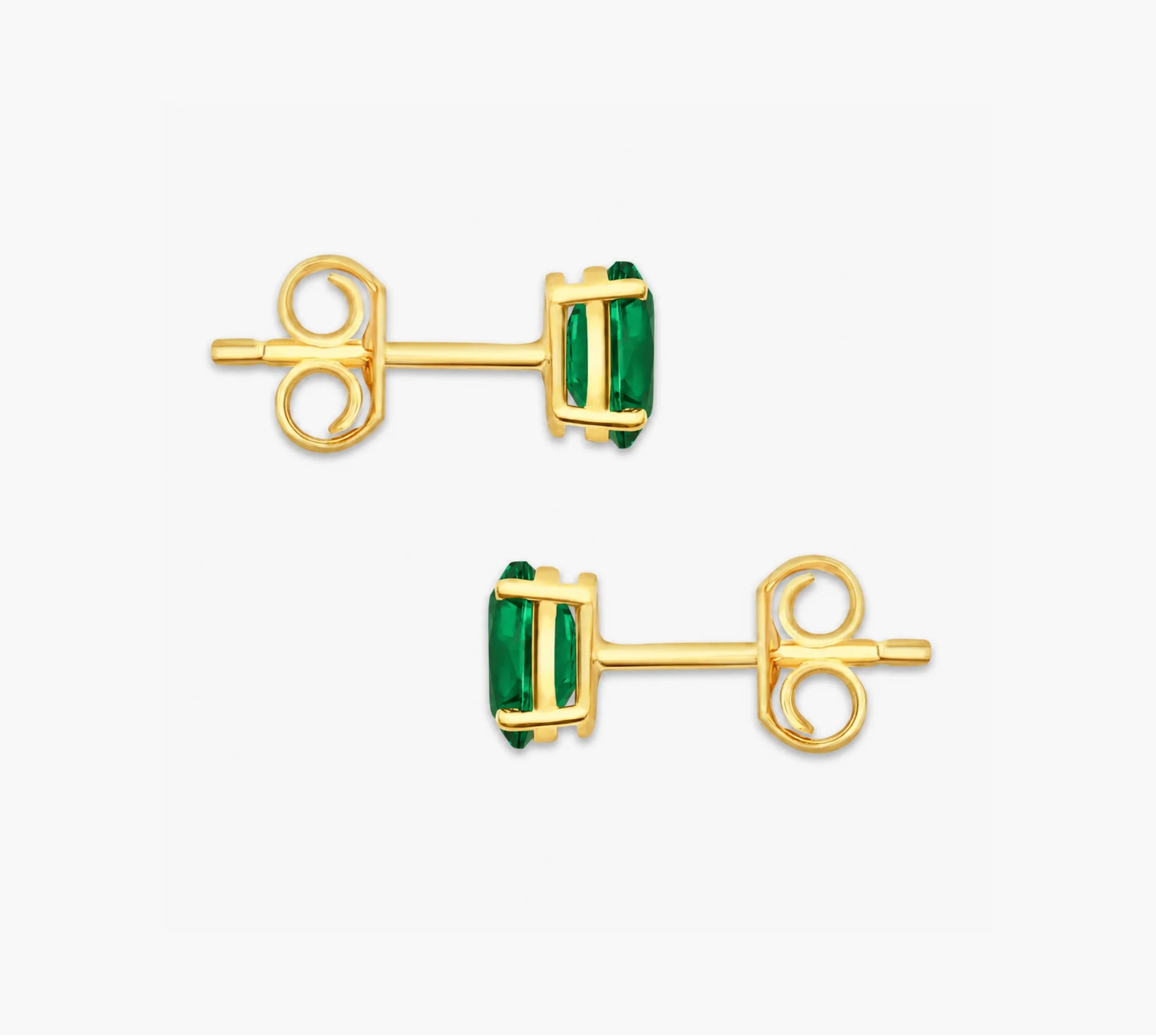 14K Gold LAB Gemstone Oval Solitaire Studs - LAB Created Emerald thumbnail 3