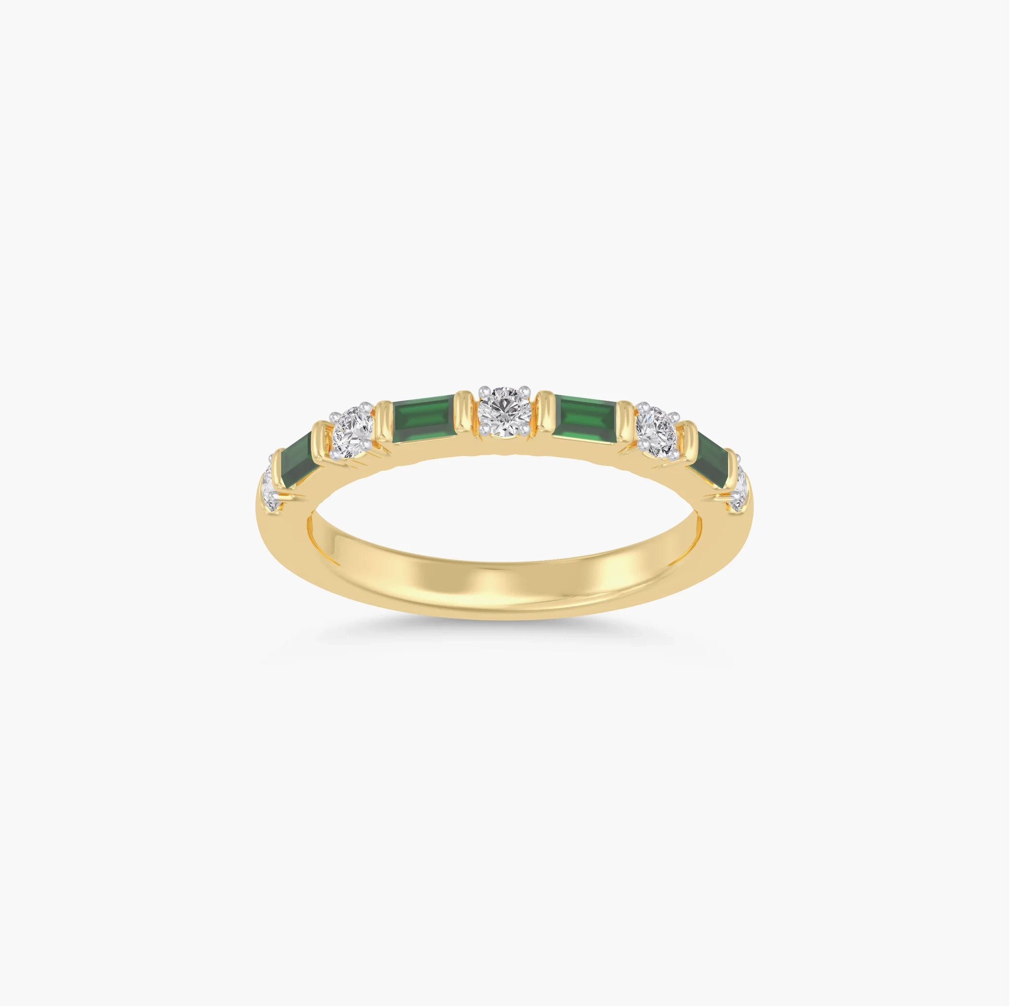 14K Gold Gemstone LAB Emerald Baguette with Lab Round Diamonds halfway band product image 1