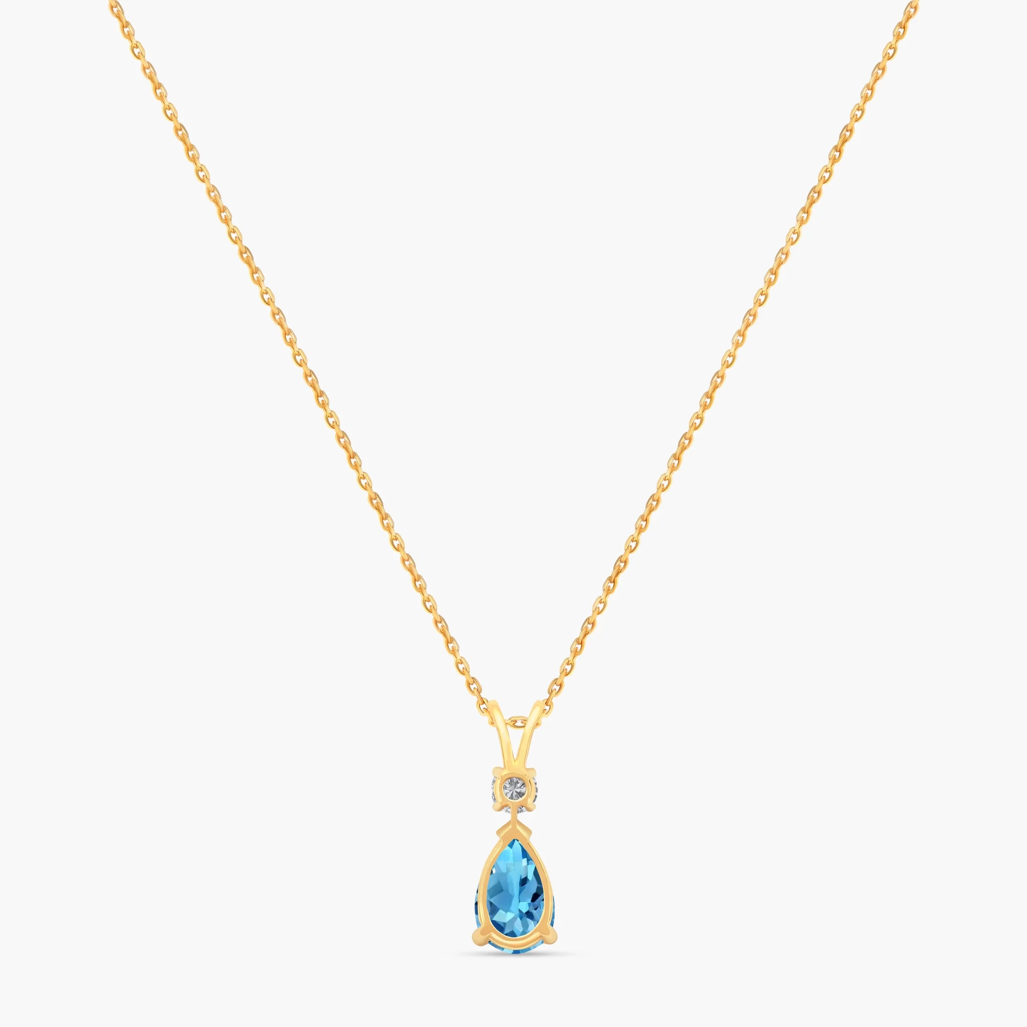 14K Gold Natural Diamond & Semi-Precious Gemstone Drop Necklace - Swiss Blue Topaz thumbnail 4