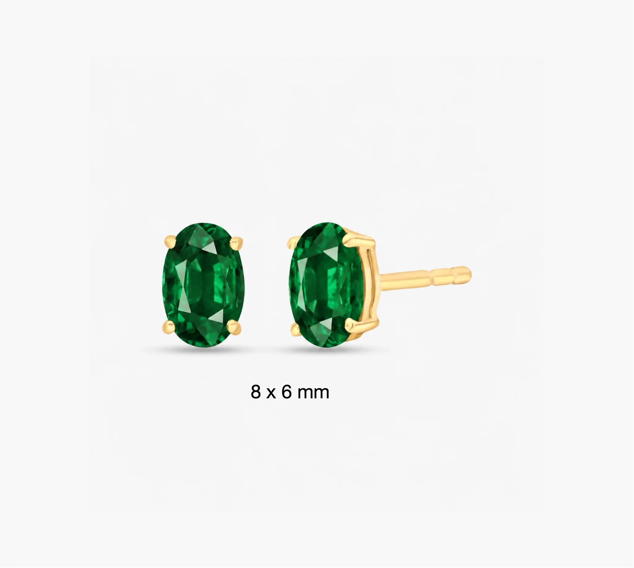 14K Gold LAB Gemstone Oval Solitaire Studs - LAB Created Emerald thumbnail 2