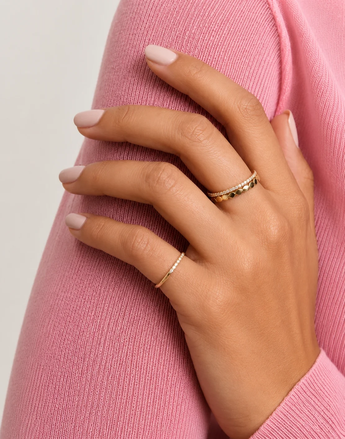 14K Gold Diamond pave Line Ring thumbnail 3