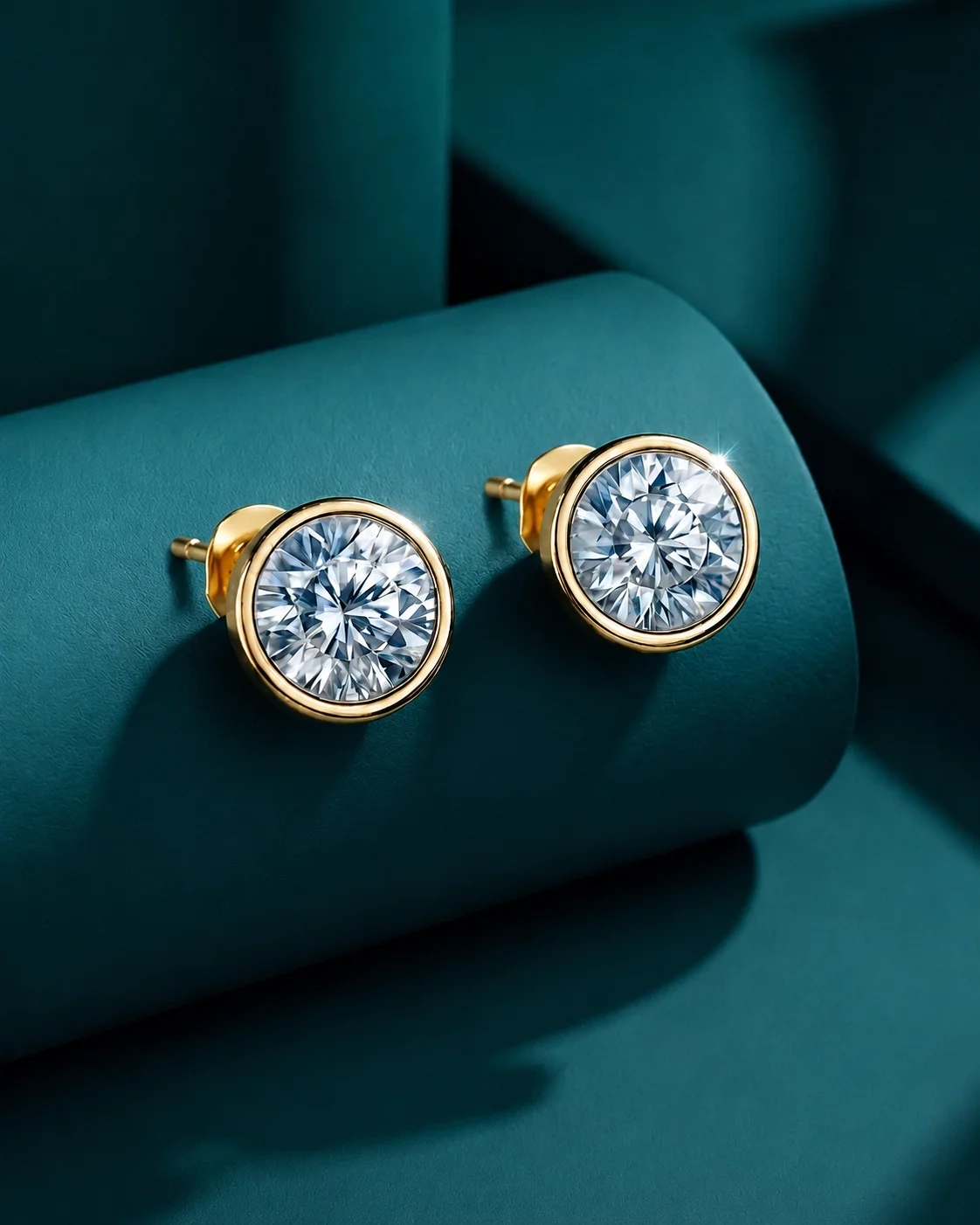 14K Gold Lab Grown Diamond Bezel set Studs - 2.0 ct thumbnail 4