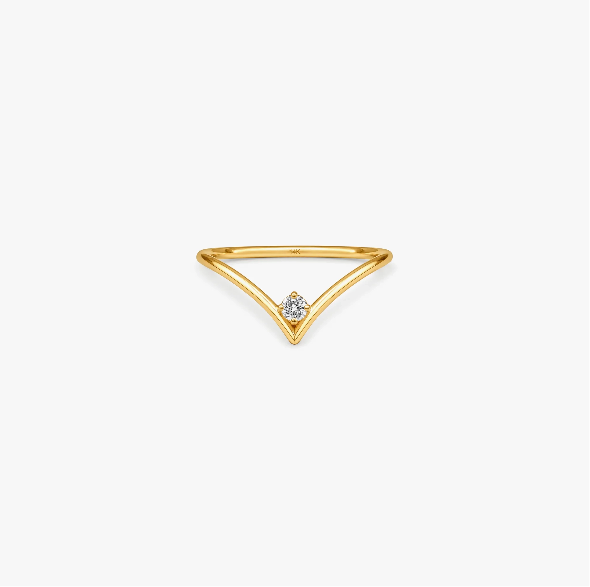 14K Gold Petite Tiny Solitaire Diamond Chevron Ring product image