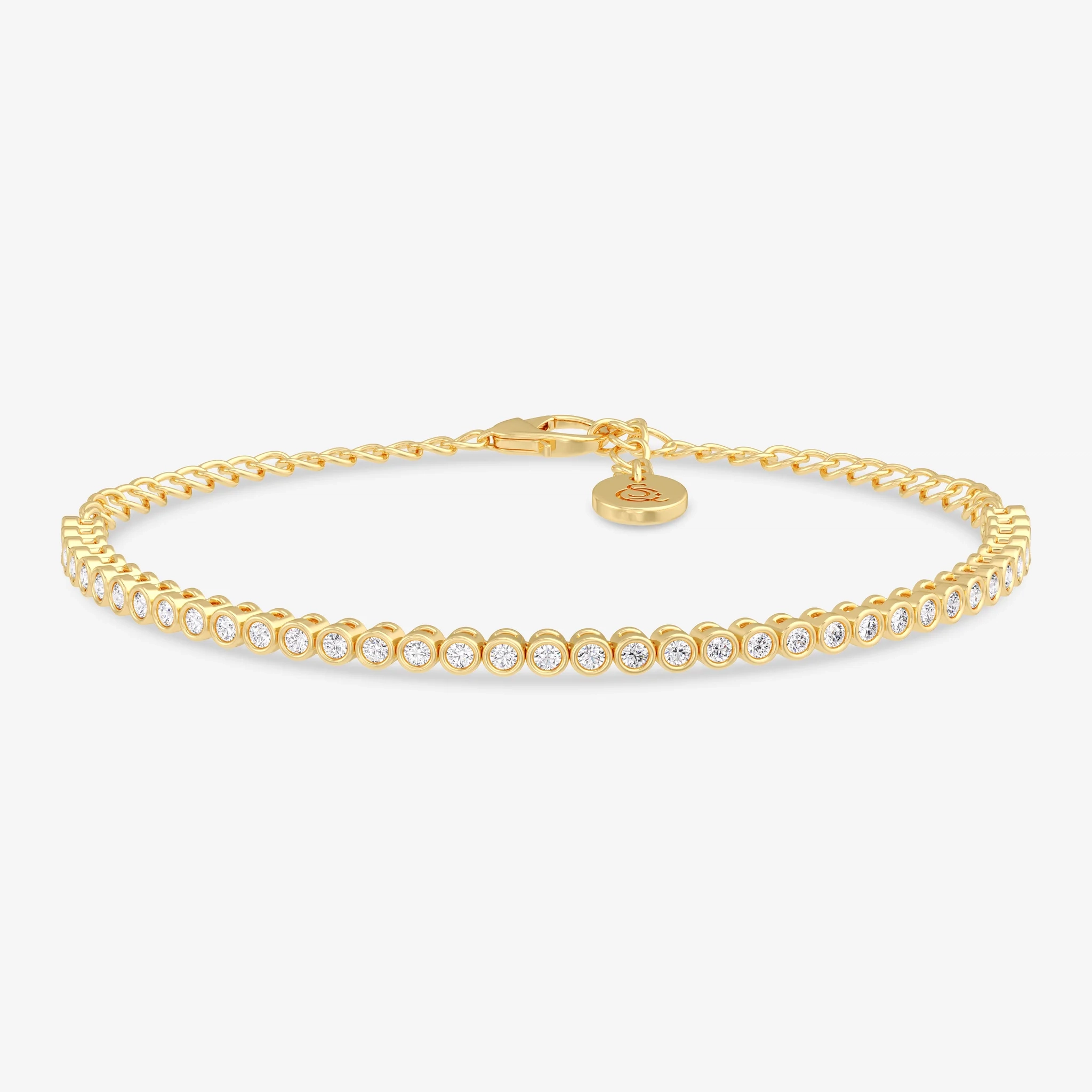14K Gold Natural Diamond Petite Bezel Tennis Bracelet-0.50 CT thumbnail 2