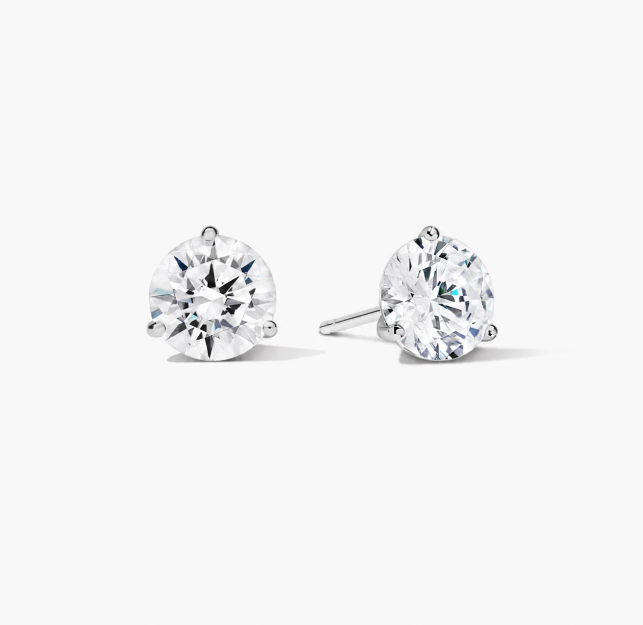 14K Gold Lab Grown Diamond Martini three prong studs - 4.0 ct product image 1