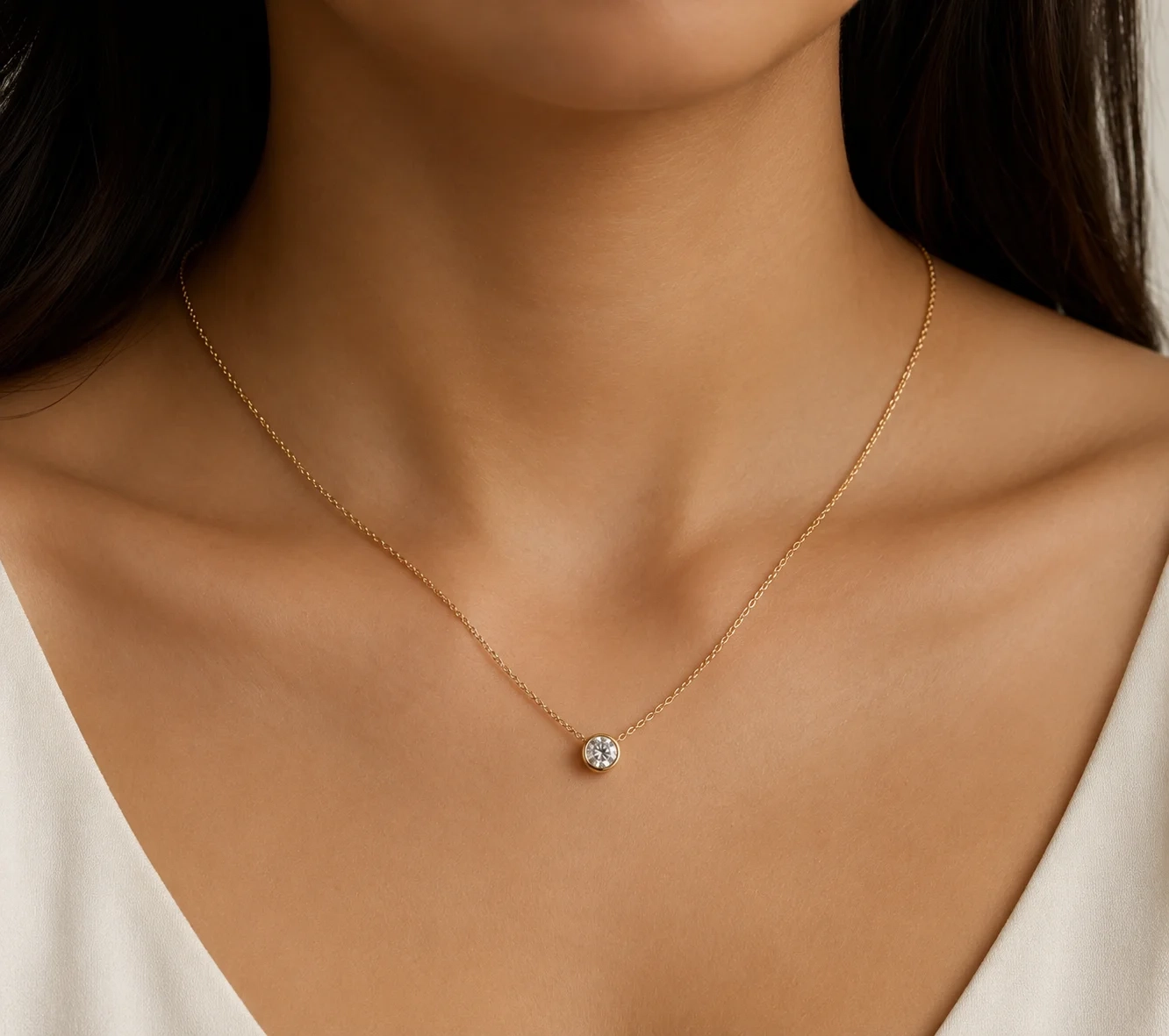 14K Gold Lab Grown Diamond Bezel set Necklace-0.50 ct thumbnail 2