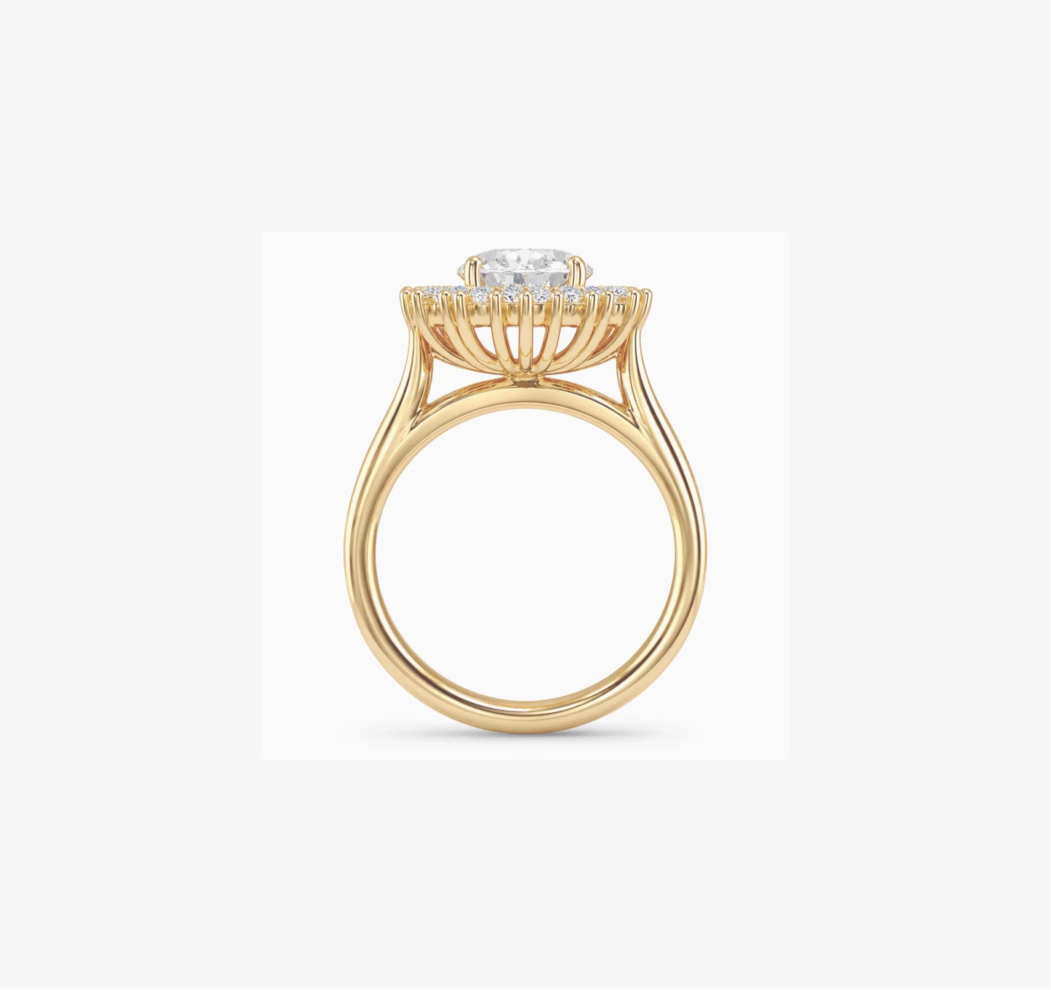 14K Lab Grown Oval Diamond Halo cathedral ring - 2.00 ct thumbnail 3