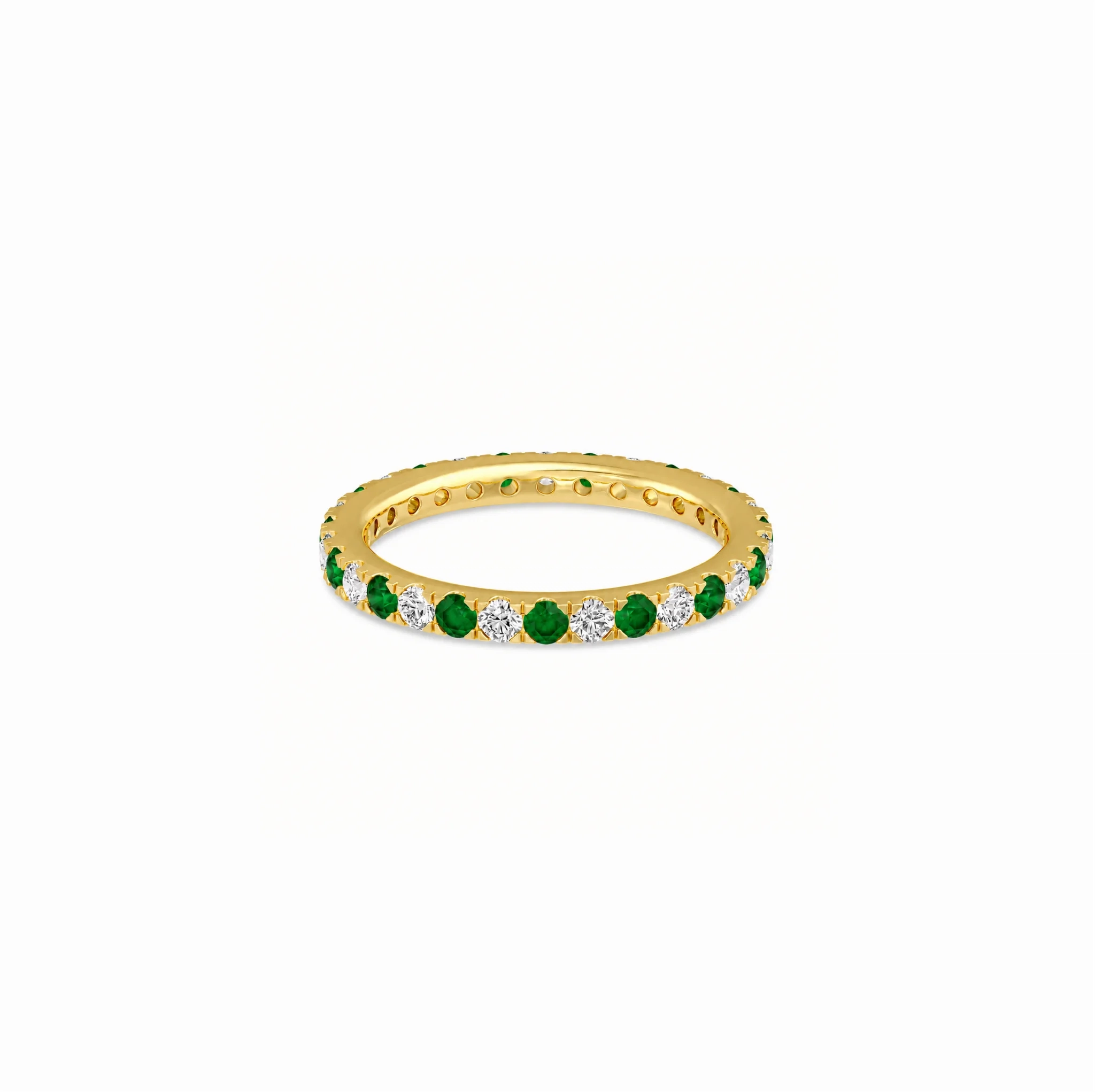 14K gold alternate Pavé LAB Gemstone and LAB Diamond Eternity band Ring - LAB Created Emerald product image 1