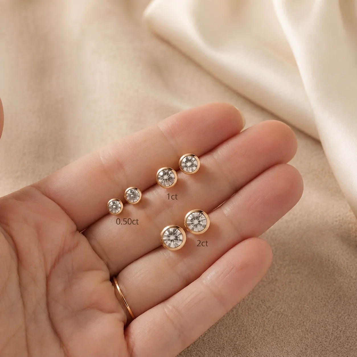 14K Gold Lab Grown Diamond Bezel set Studs - 2.0 ct thumbnail 3