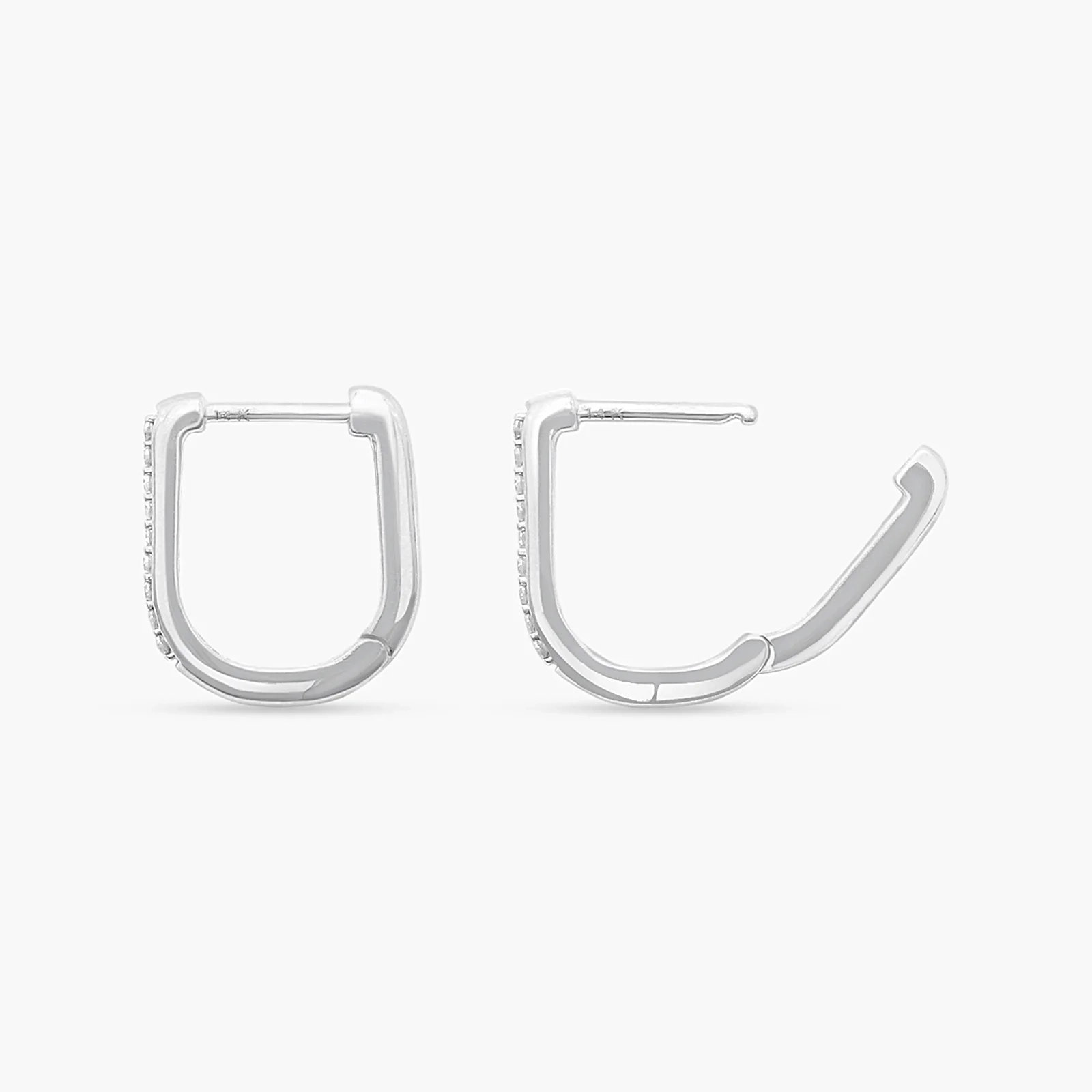 14K Gold Diamond Pave U-shape Huggie Hoops thumbnail 2