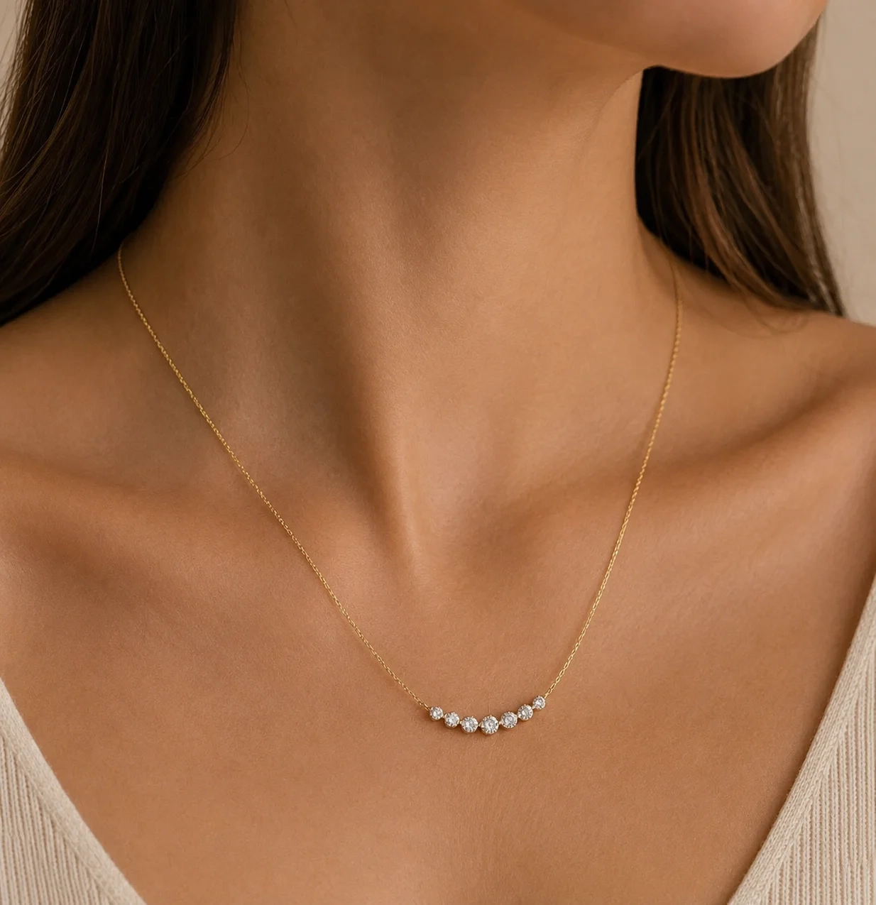 14 KT gold Lab-Grown Smiley bar necklace-0.50 ct thumbnail 2