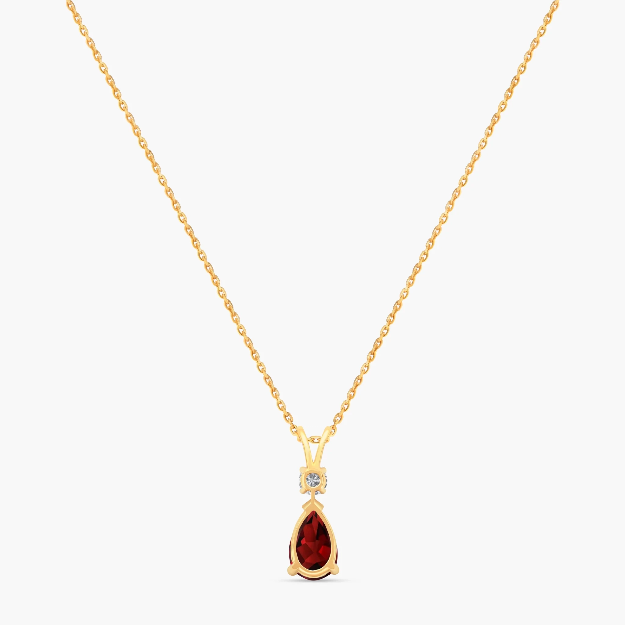 14K Gold Natural Diamond & Semi-Precious Gemstone Drop Necklace - Garnet thumbnail 4