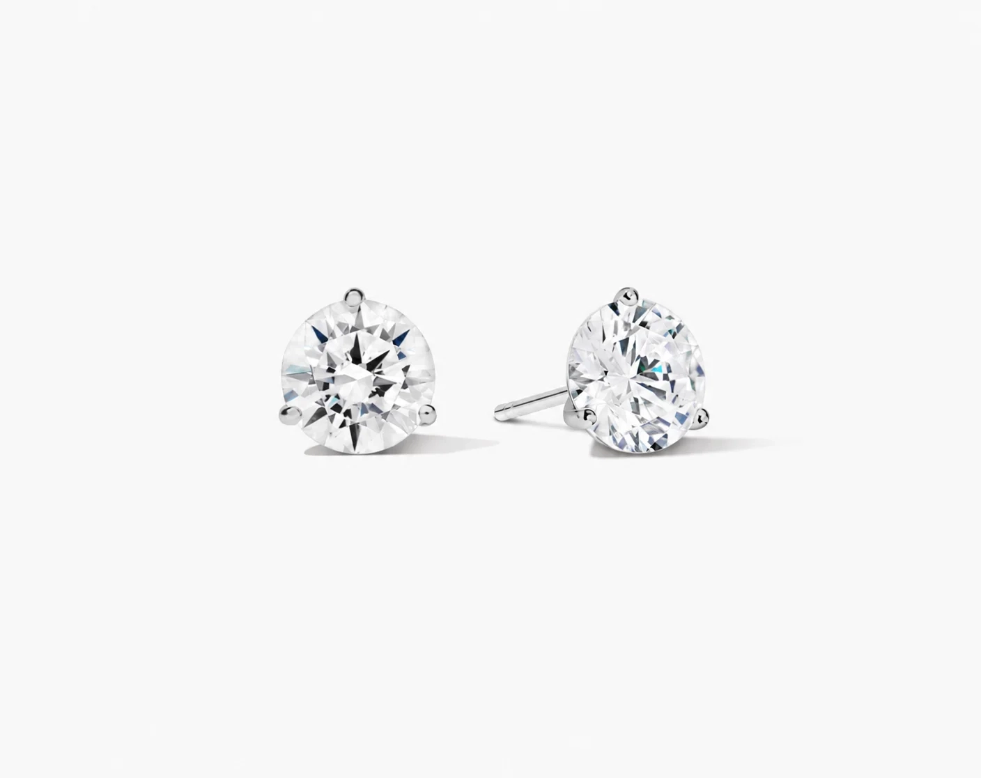 14K Gold Lab Grown Diamond Martini three prong studs - 2.0 ct product image 1