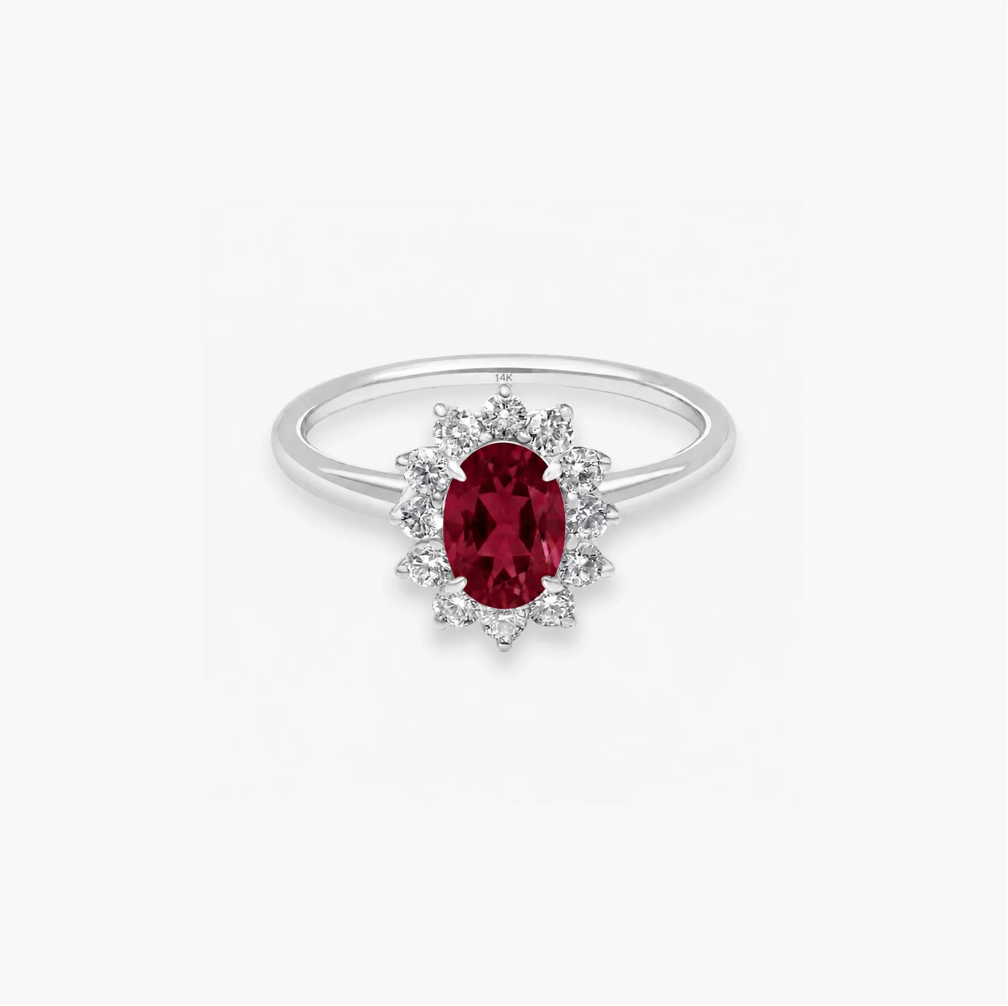 14K Gold Oval Gemstone & Lab Grown Diamond Halo Ring - LAB Created Ruby product image 1