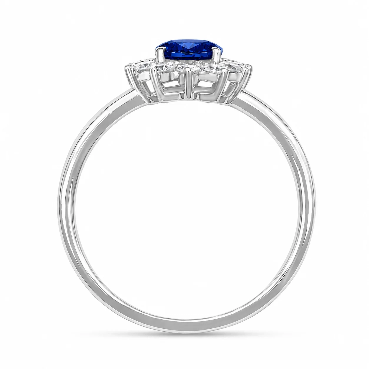 14K Gold Oval Gemstone & Lab Grown Diamond Halo Ring - LAB Created Blue Sapphire thumbnail 4