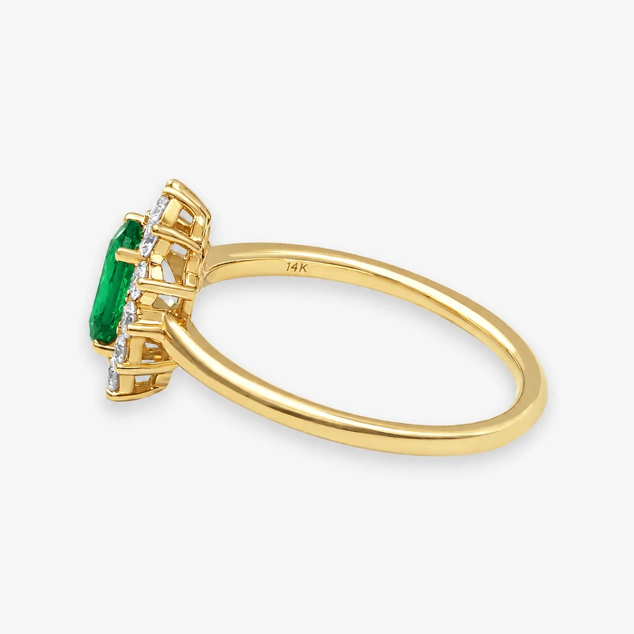 14K Gold Oval Gemstone & Lab Grown Diamond Halo Ring - LAB Created Emerald thumbnail 4