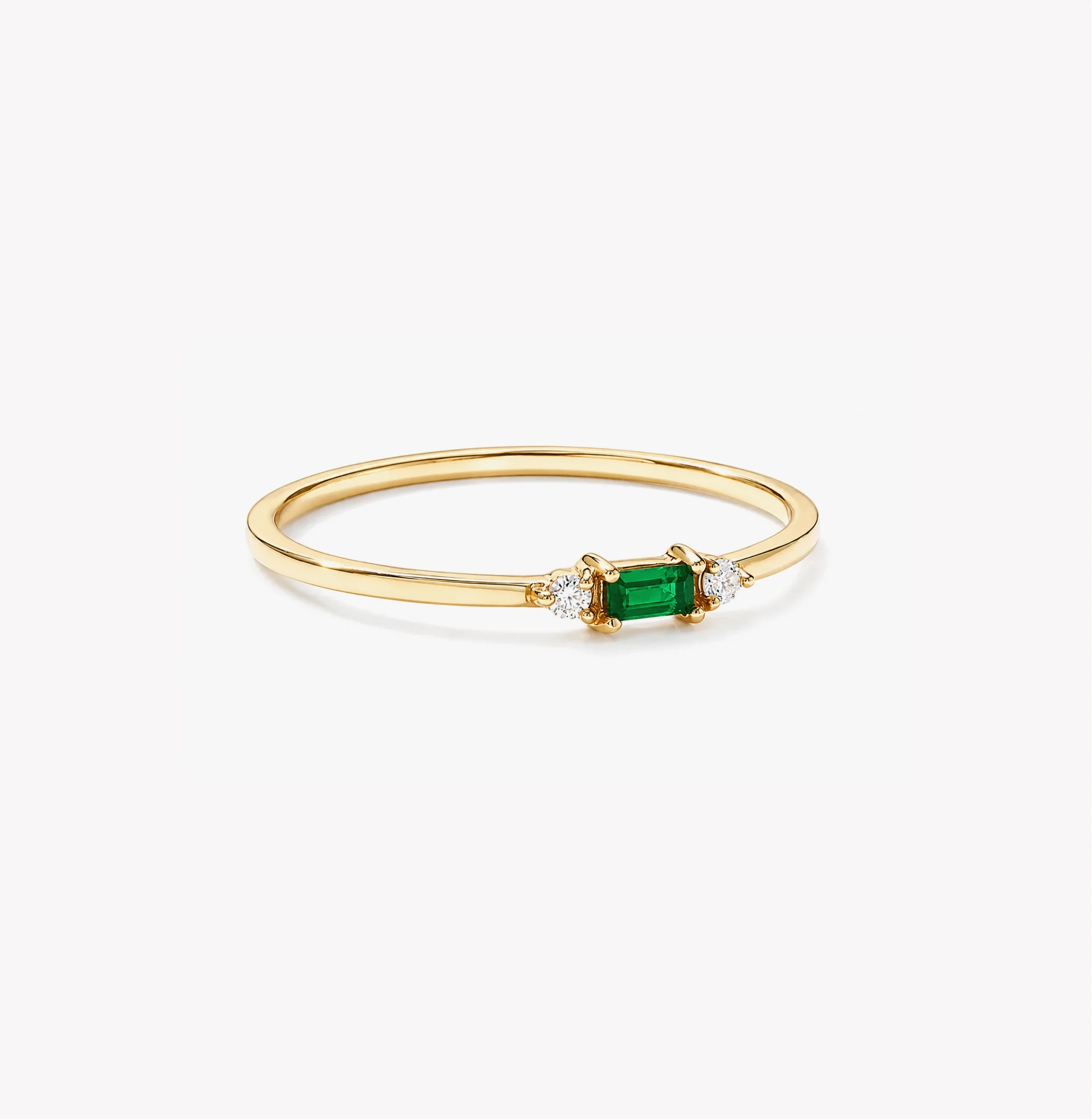 14K Gold LAB Baguette Gemstone with LAB Diamonds stack Ring - LAB Created Emerald thumbnail 2