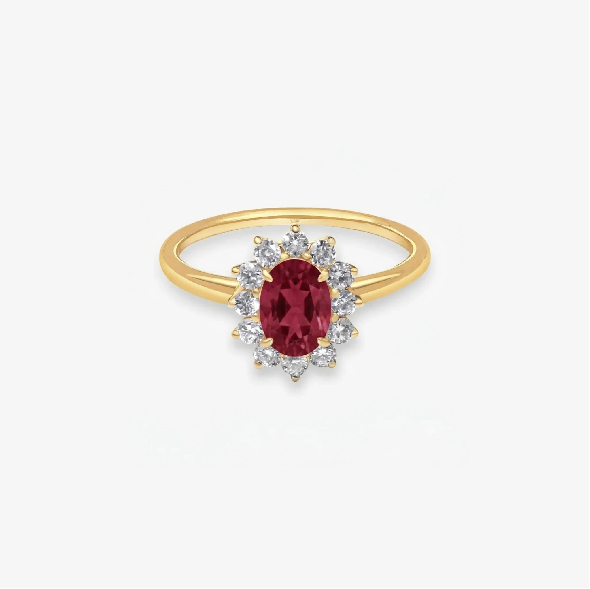 14K Gold Oval Gemstone & Lab Grown Diamond Halo Ring - LAB Created Ruby product image
