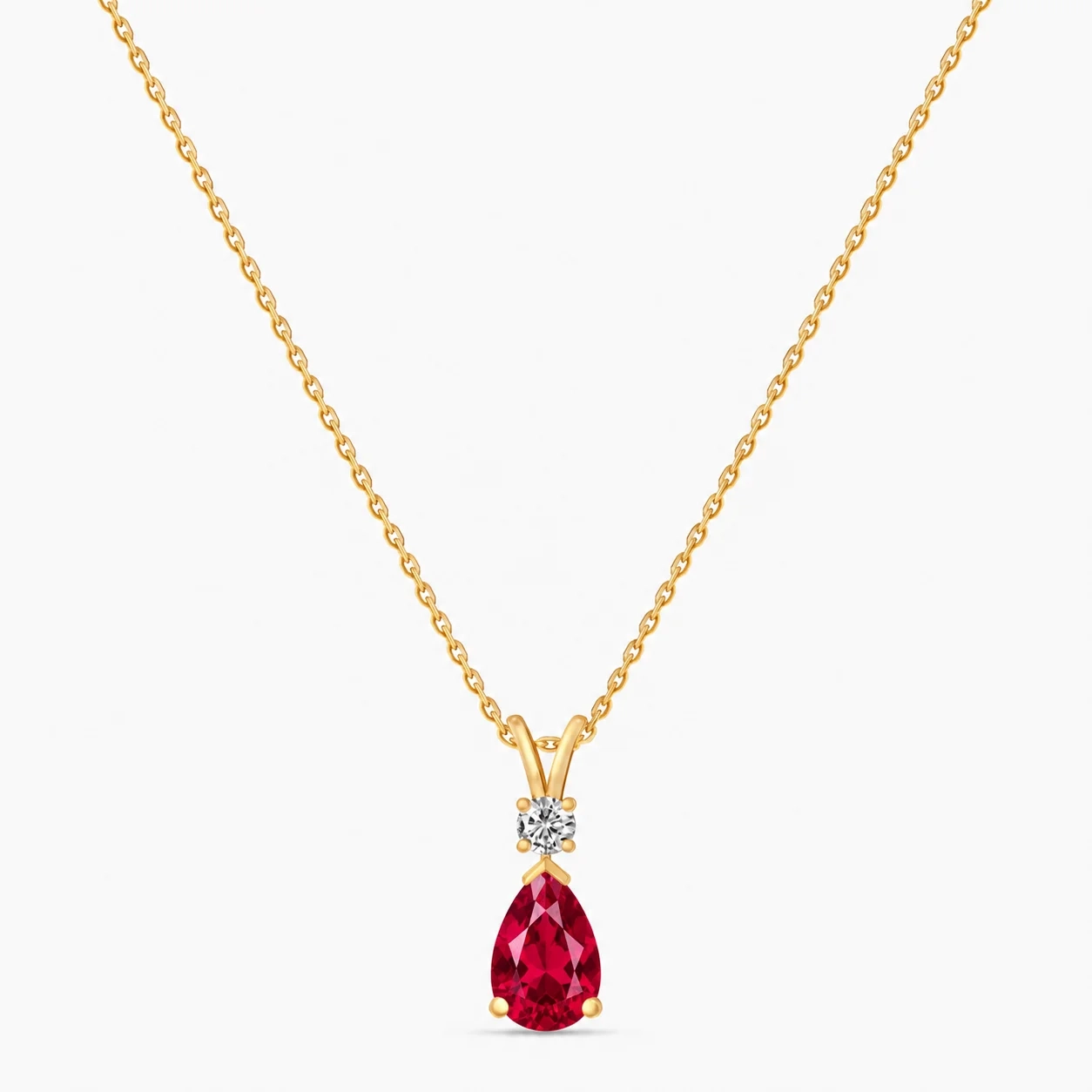 14K Gold LAB Diamond & Gemstone Drop Necklace - LAB Ruby product image 1