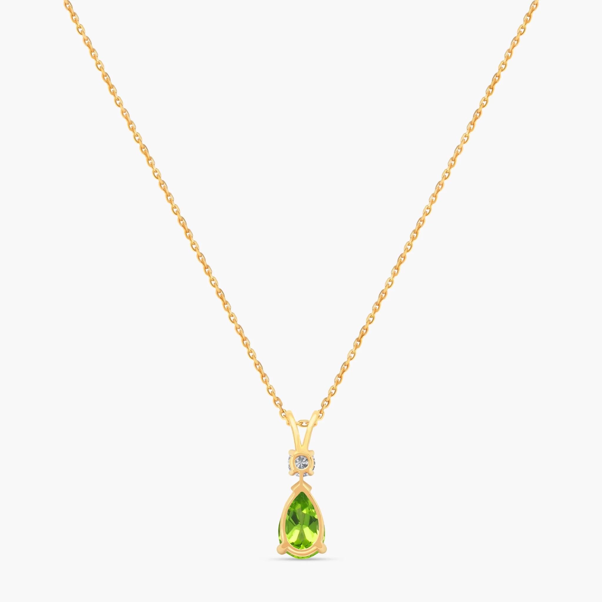 14K Gold Natural Diamond & Semi-Precious Gemstone Drop Necklace - Peridot thumbnail 4