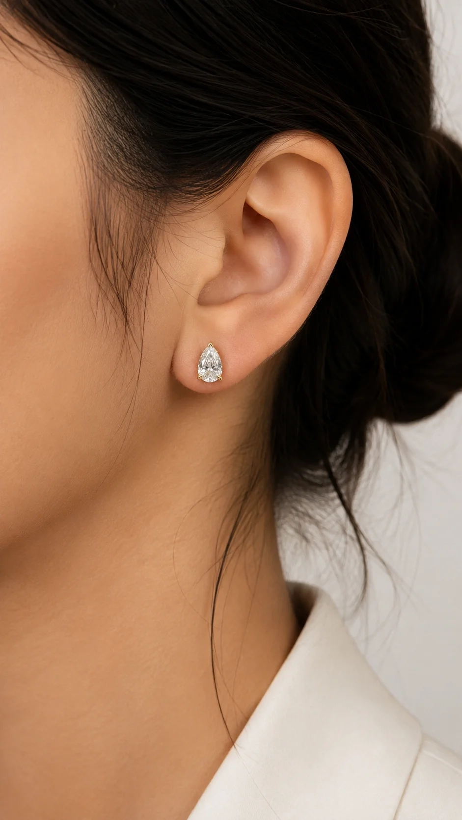 14K Gold Lab Grown Diamond Pear Solitaire Studs-2.00 ct thumbnail 3