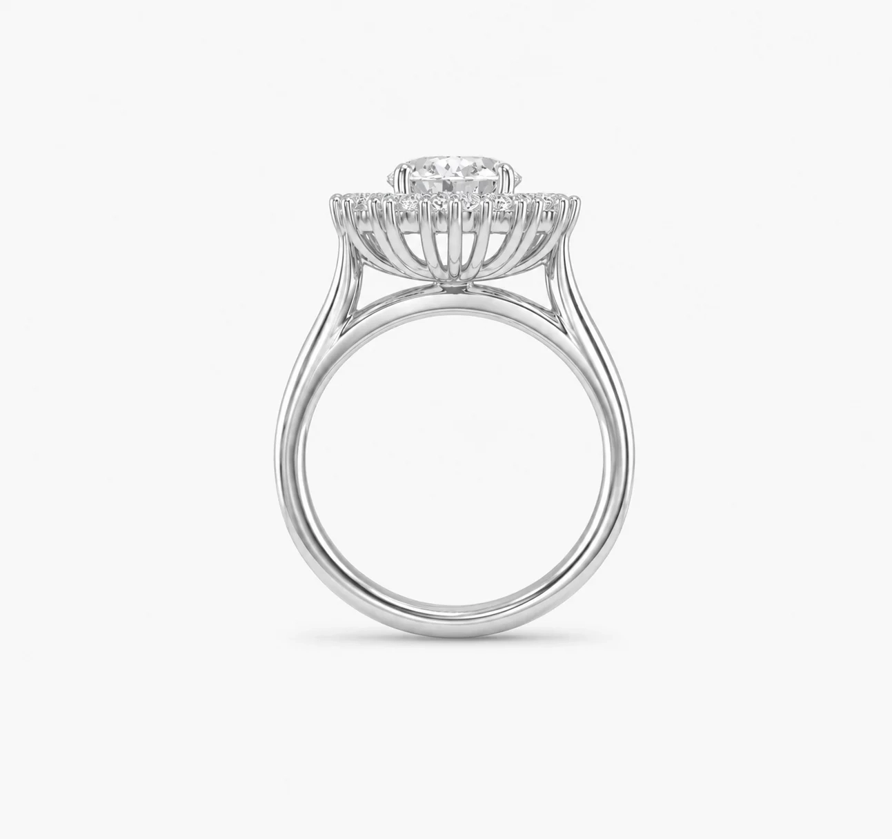 14K Lab Grown Oval Diamond Halo cathedral ring - 1.00 ct thumbnail 3