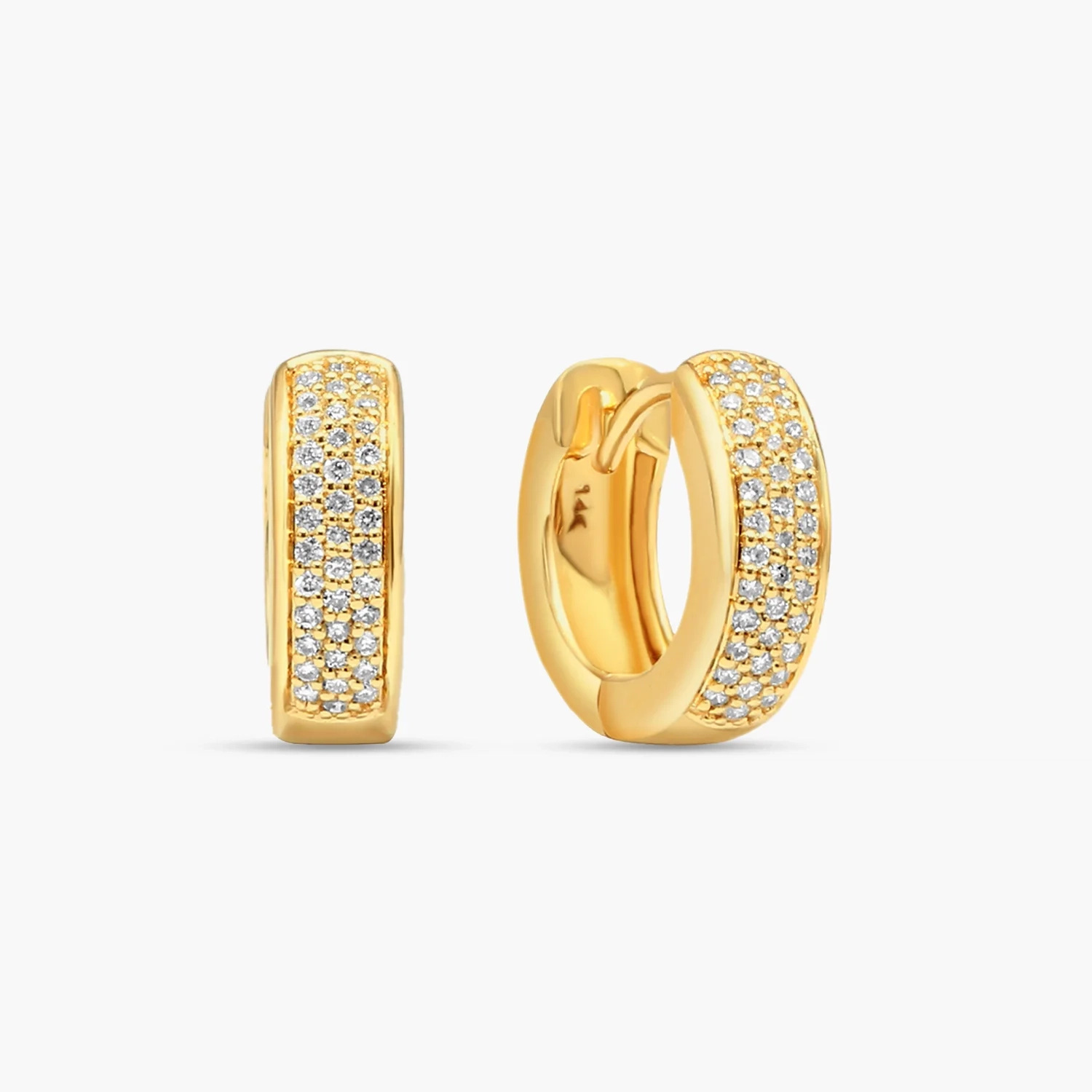 14K Gold Pave Diamond Multi Row wide Huggies hoop product image
