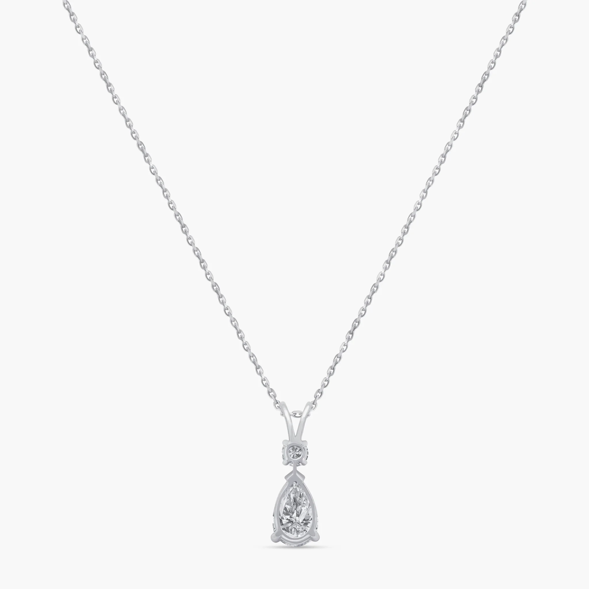 14K Gold Lab Grown Diamond Round & Pear Drop Necklace thumbnail 4