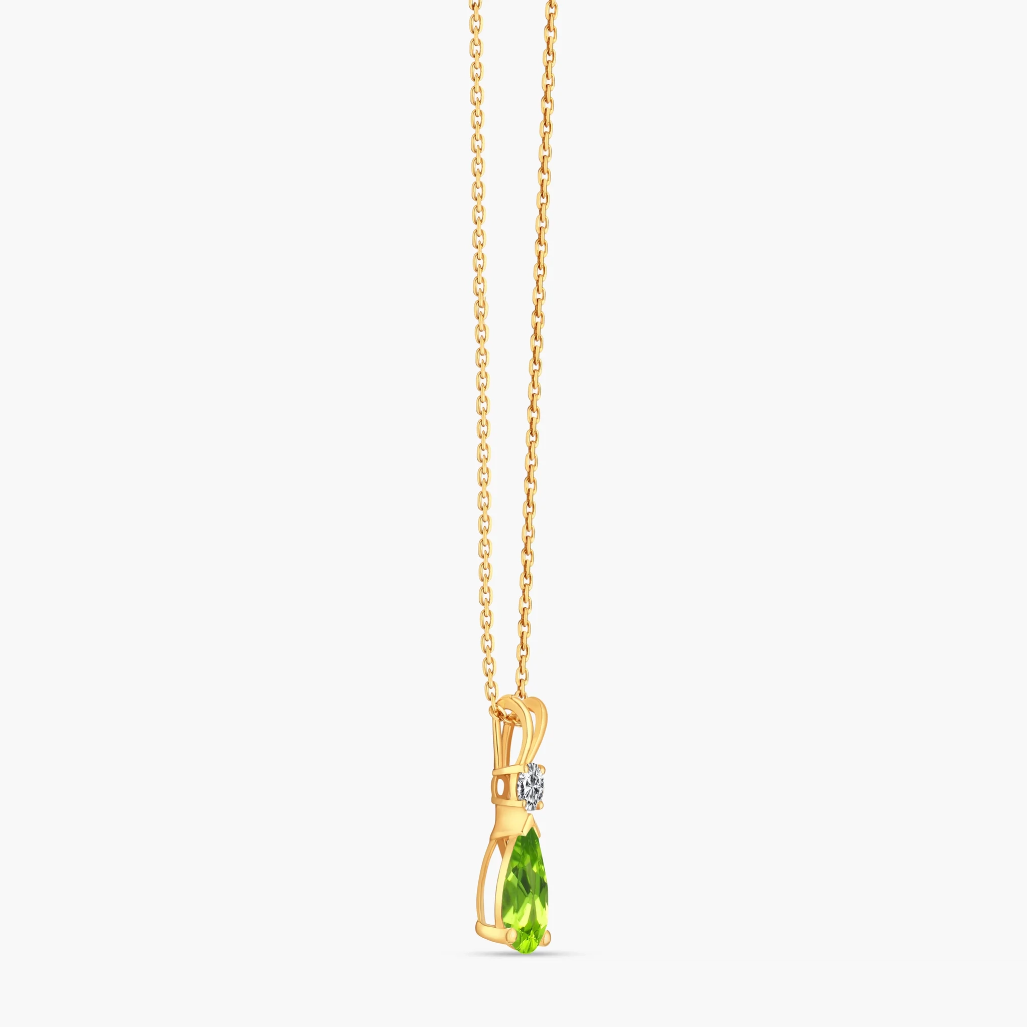 14K Gold Natural Diamond & Semi-Precious Gemstone Drop Necklace - Peridot thumbnail 3