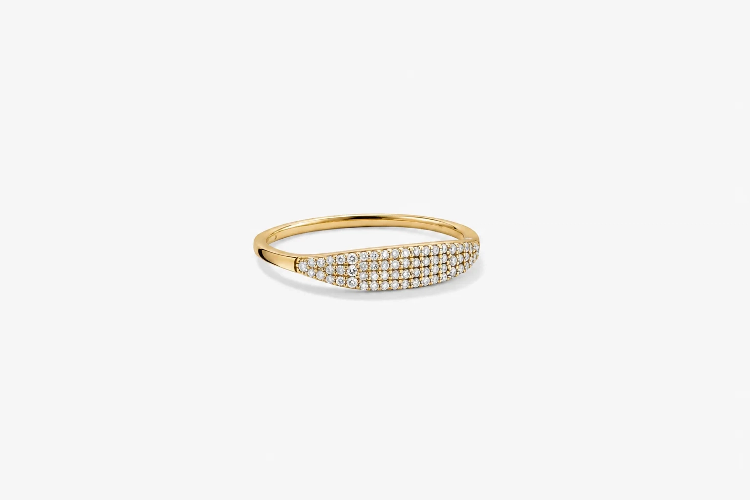 14K Gold Pave natural diamond petite signet Ring thumbnail 2