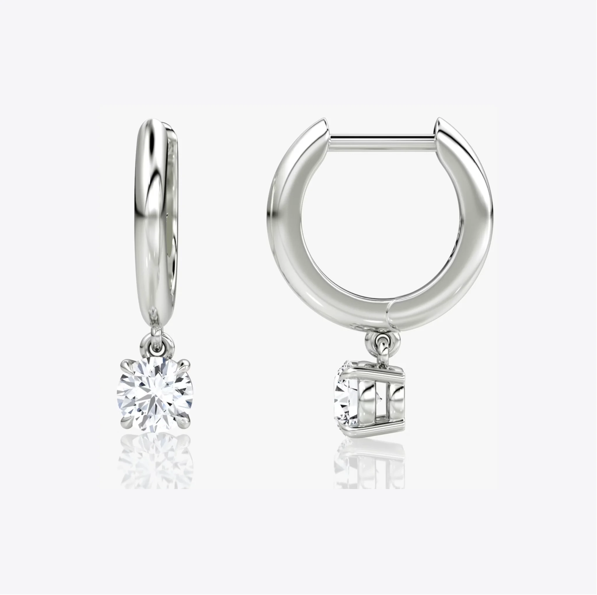 14 KT gold Lab grown Round Solitaire Drop Huggie Hoop - 0.50 ct thumbnail 2