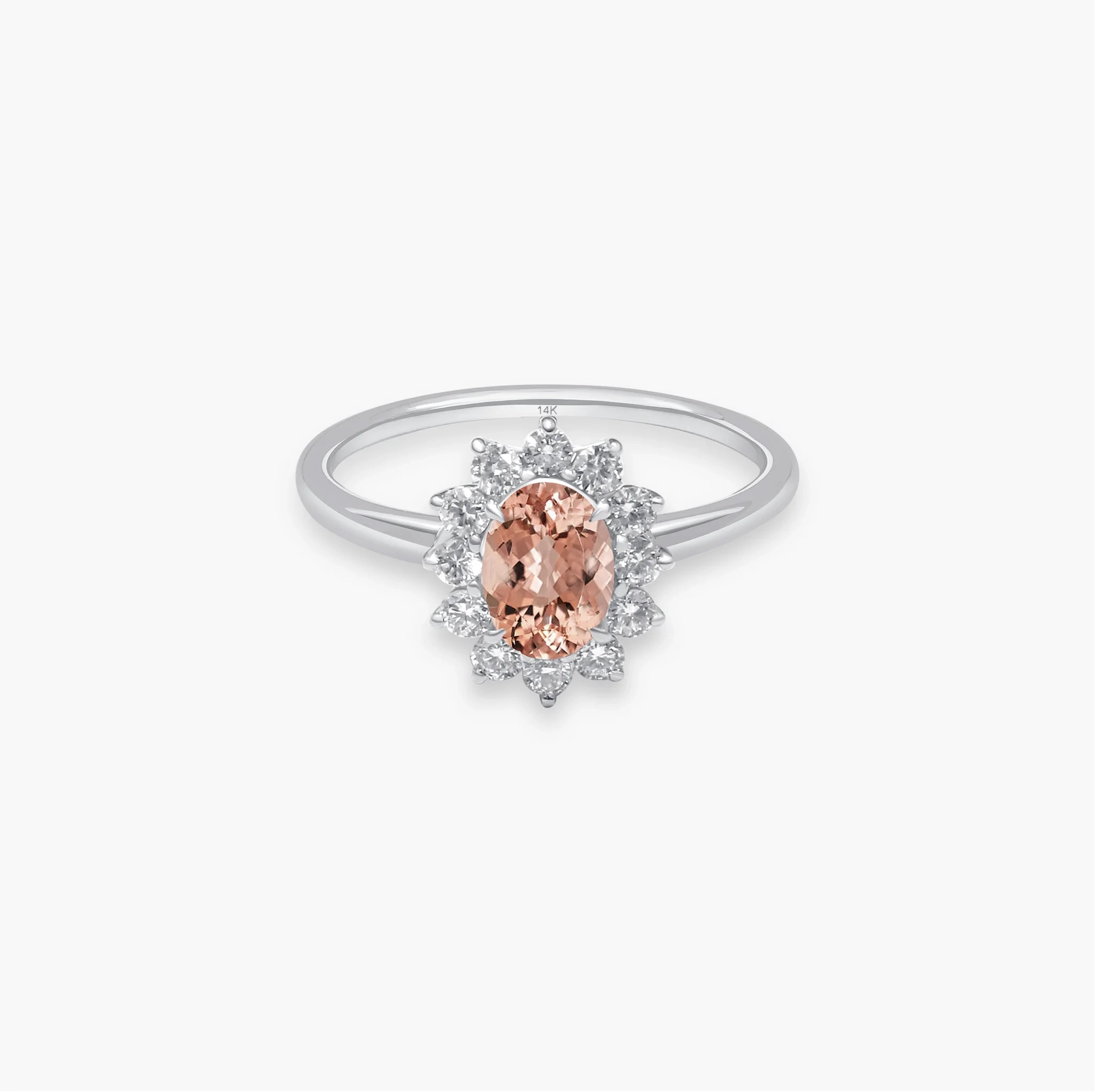 14K Gold Oval Gemstone & Lab Grown Diamond Halo Ring - Morganite product image 1