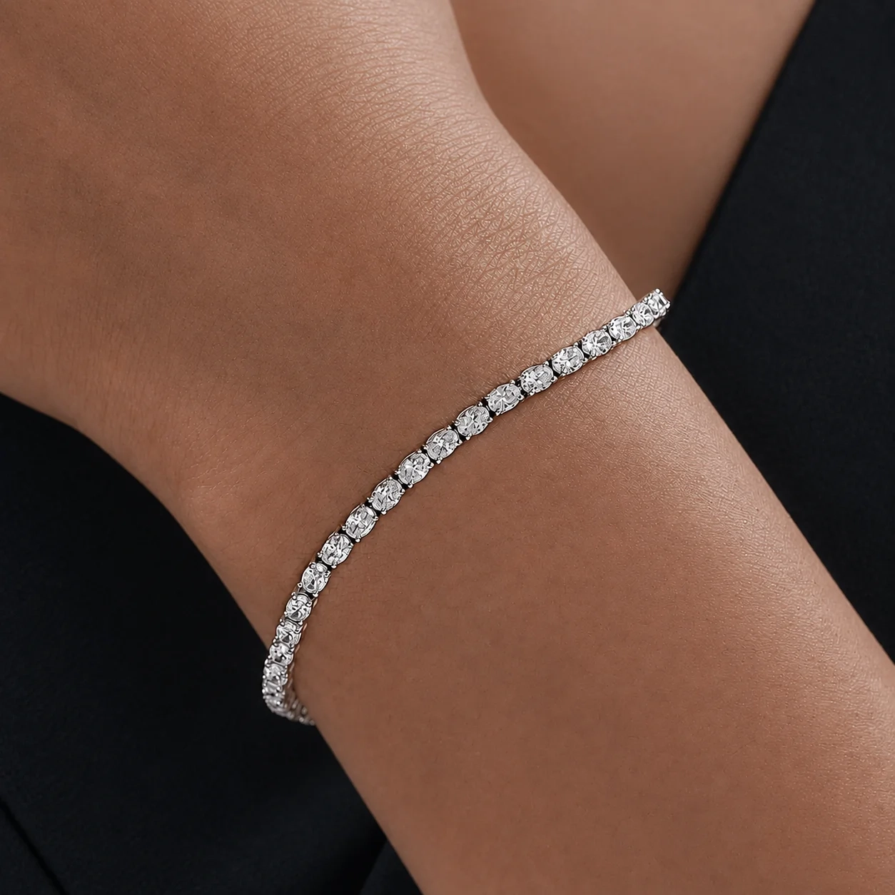 14KT Gold Oval Lab Grown Diamond Tennis Bracelet-7.00 ct thumbnail 2