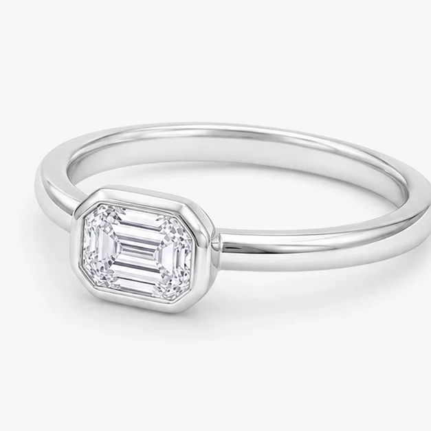 14K Gold Solo Lab Emerald Diamond Bezel set Ring - 0.50 ct thumbnail 2