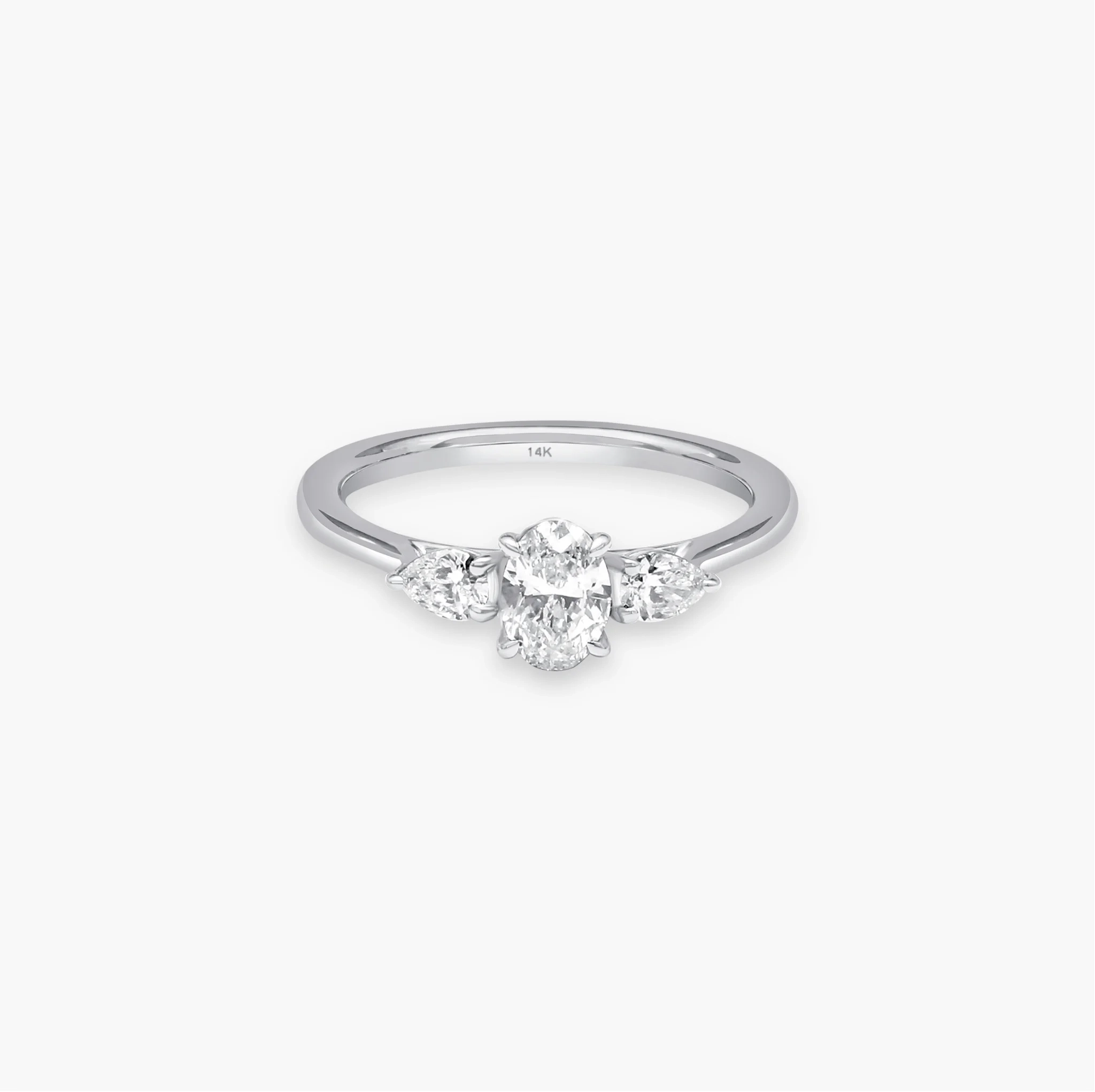 14K Gold LAB Oval & Pear Diamond Three-stone ring product image 1