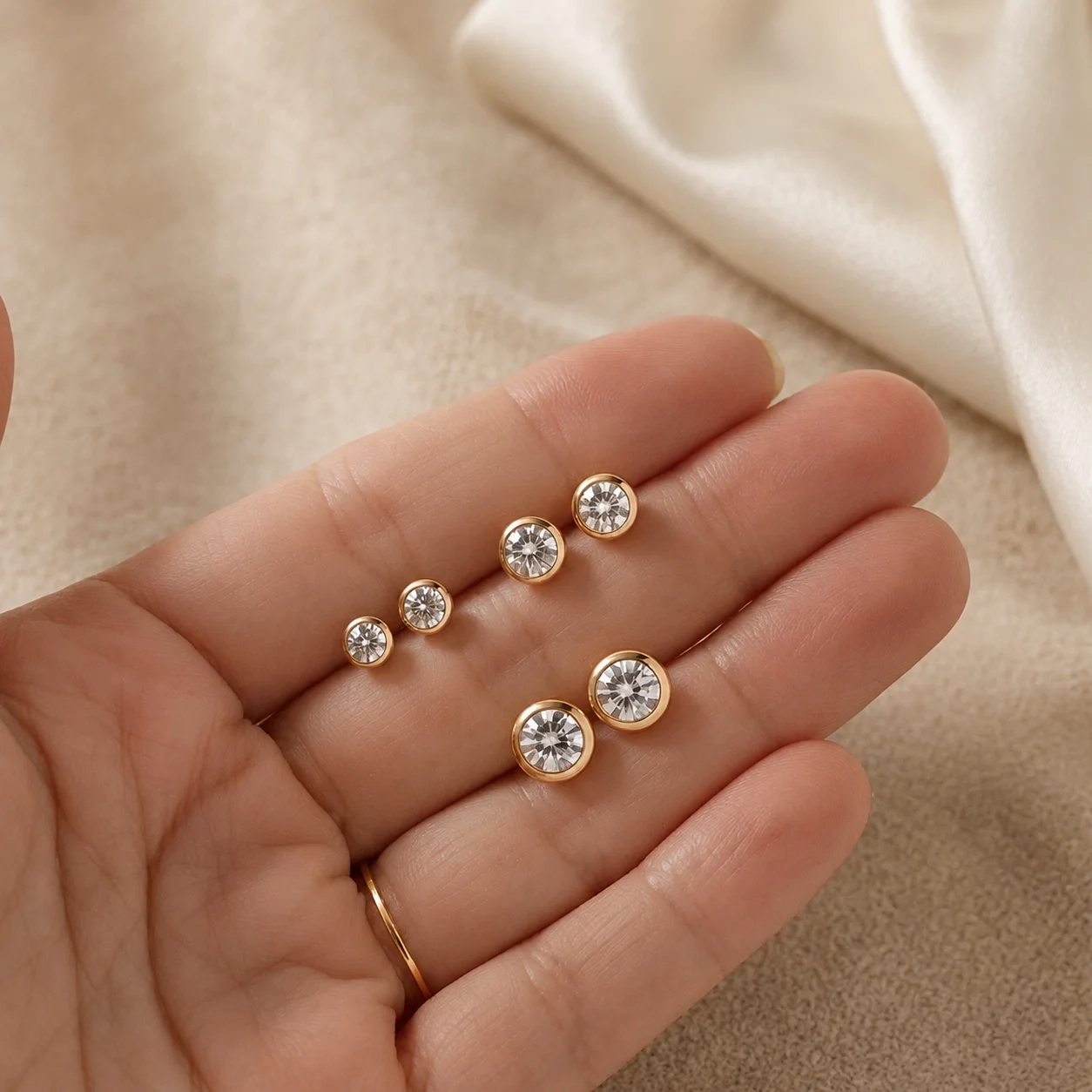 14K Gold Lab Grown Diamond Bezel set Studs - 0.50 ct thumbnail 4