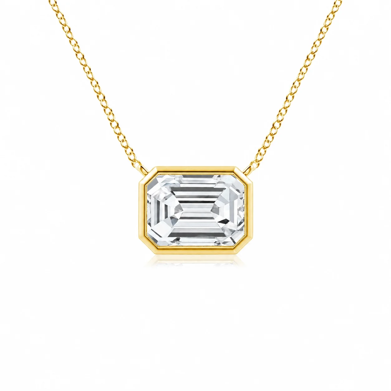 14 KT gold Lab-Grown East-West Bezel-Set Emerald-Cut Diamond Necklace-2.00 ct product image 1