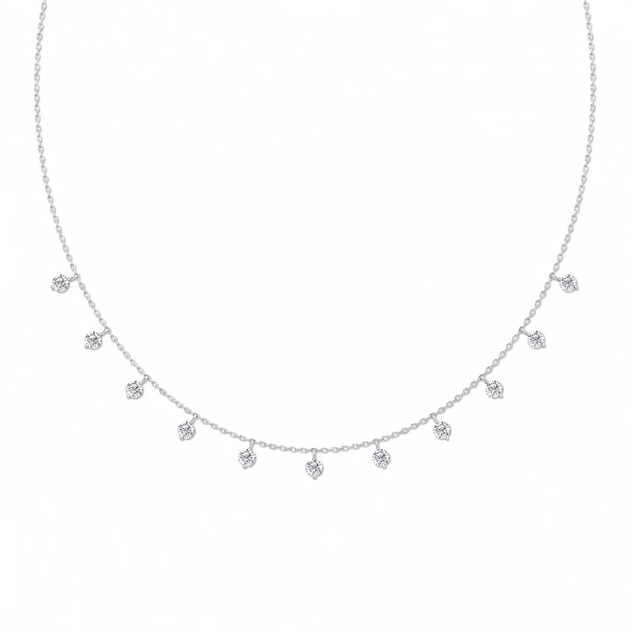 14K Gold Lab Grown Round Diamond 11 stone station necklace thumbnail 2