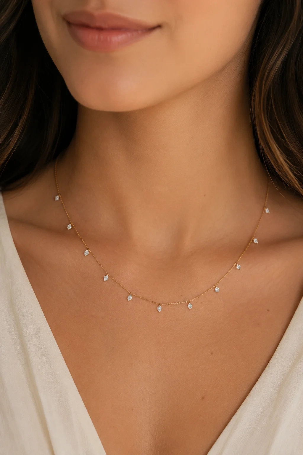 14K Gold Lab Grown Round Diamond 11 stone station necklace thumbnail 3