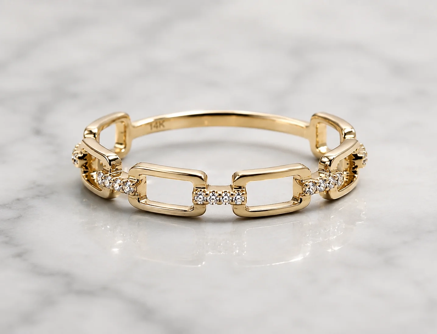 14K Gold Diamond Paperclip Link Ring thumbnail 2