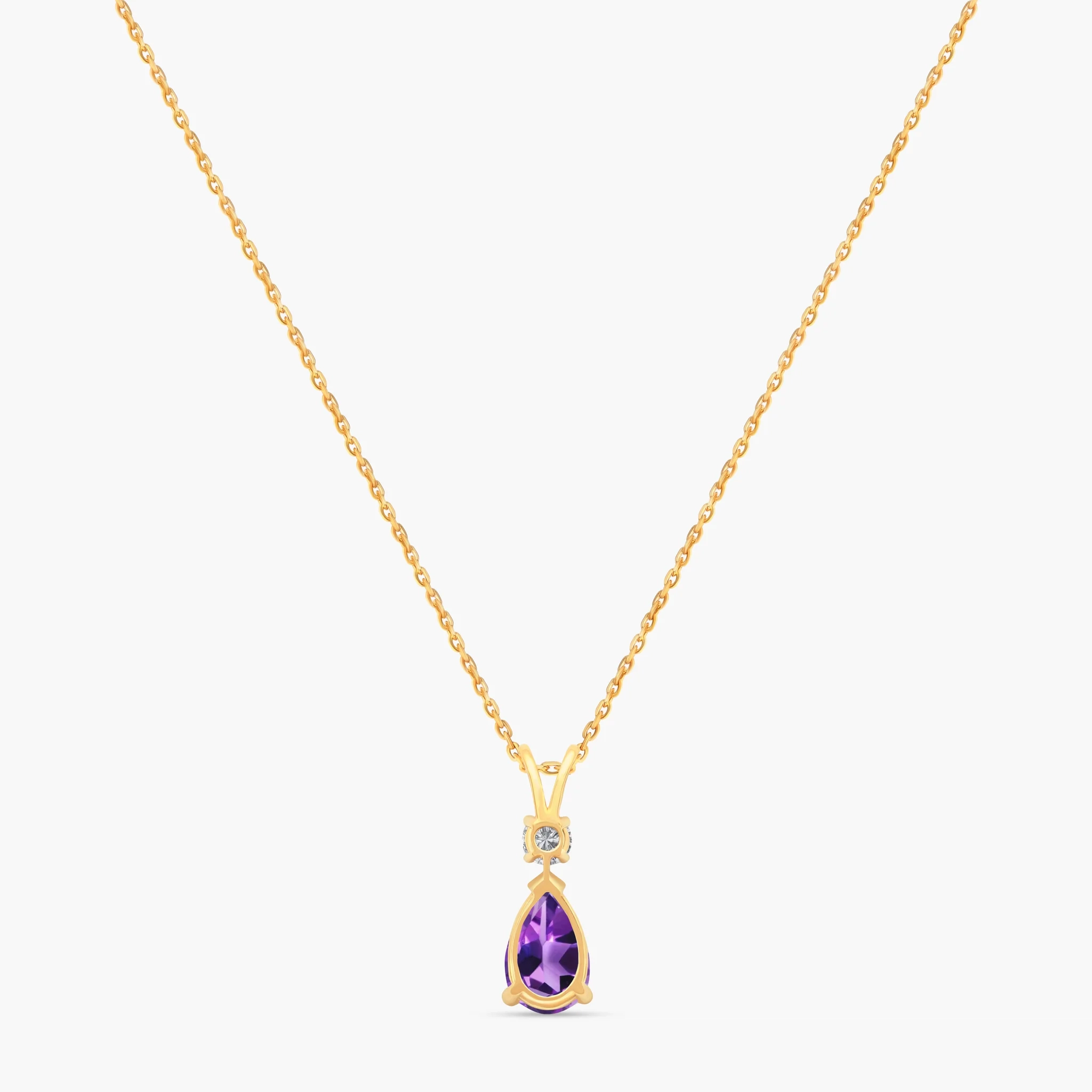 14K Gold Natural Diamond & Semi-Precious Gemstone Drop Necklace - Amethyst thumbnail 4