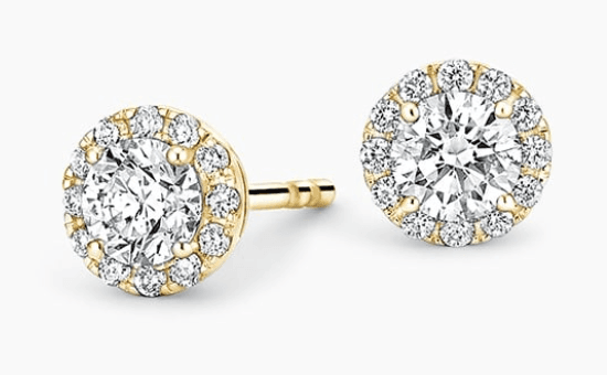 14K Gold Lab Grown Round Diamond Halo Studs