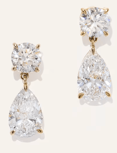 14K Gold Lab Grown Diamond Round & Pear Drop Earrings