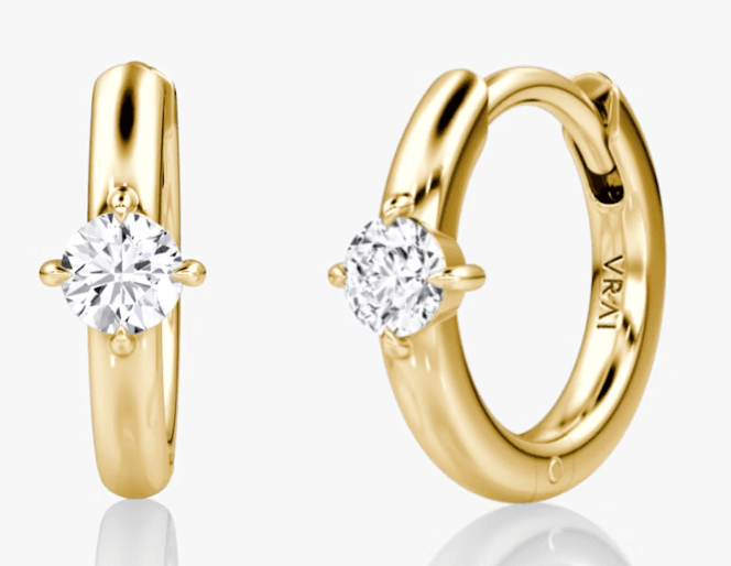 14K Gold Lab Grown Round Diamond Solitaire Huggie Hoop
